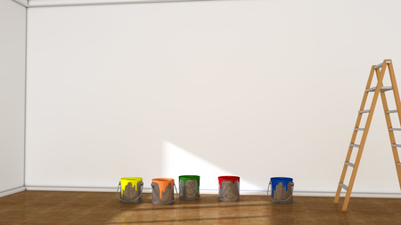 Interior room and paint cansの写真素材