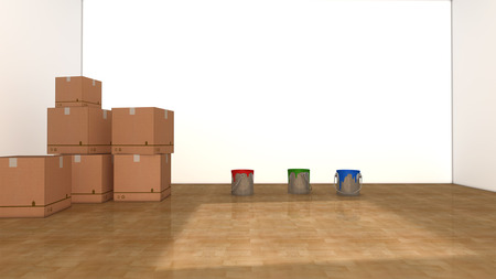 Interior room and paint cansの写真素材