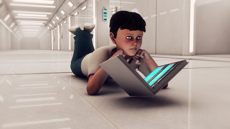 Young boy with bookの写真素材
