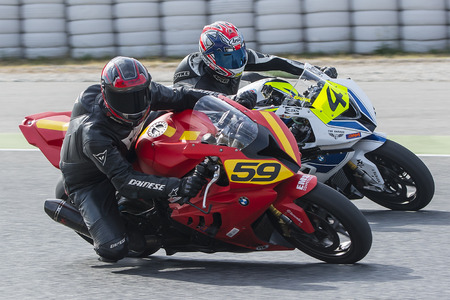 Driver Oscar Ranz. BMW S1000RR. Mediterranean Motorcycling Championships. Barcelona, Spain - July 19, 2015のeditorial素材