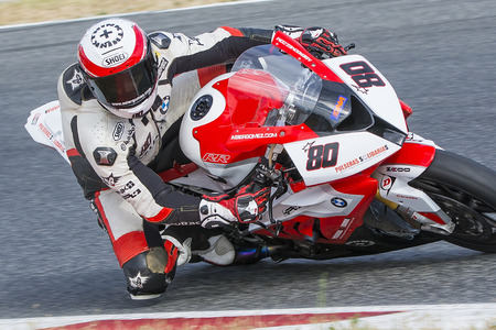Driver Asier Gomez. BMW S1000RR. Mediterranean Motorcycling Championships. Barcelona, Spain - July 19, 2015のeditorial素材