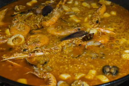 Typical Spanish seafood paellaの写真素材