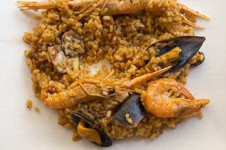 Typical Spanish seafood paellaの写真素材