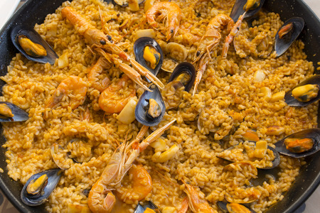 Typical Spanish seafood paellaの写真素材