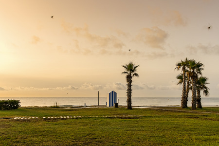 Sunrise on the beach in Spainの写真素材