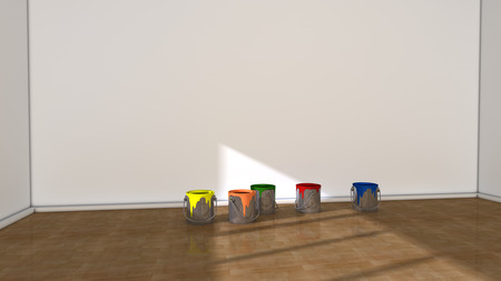 Interior room and paint cansの写真素材