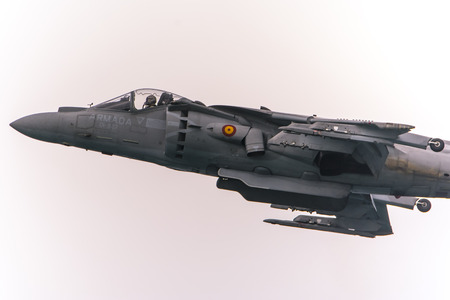 AV8B+ Harrier II Armada.  Aerial exhibition aircraft. Mataro, Spain, September 19, 2015のeditorial素材