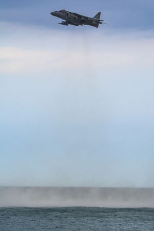 AV8B+ Harrier II Armada.  Aerial exhibition aircraft. Mataro, Spain, September 19, 2015のeditorial素材