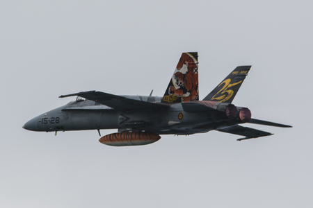 F18, Ala 15, Air Force.  Aerial exhibition aircraft. Mataro, Spain, September 19, 2015のeditorial素材