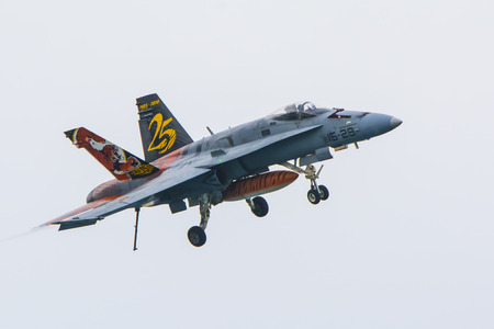 F18, Ala 15, Air Force.  Aerial exhibition aircraft. Mataro, Spain, September 19, 2015のeditorial素材