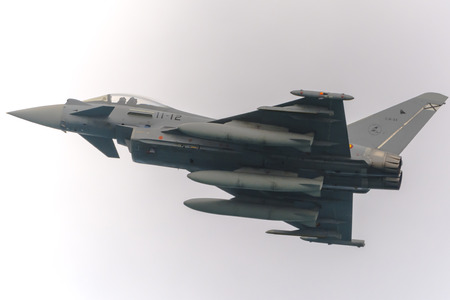 Air Force Eurofighter.  Aerial exhibition aircraft. Mataro, Spain, September 19, 2015のeditorial素材