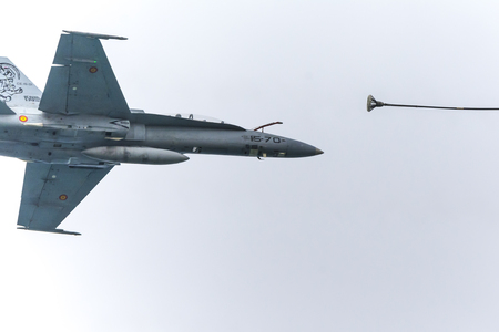 Air Force F18.  Aerial exhibition aircraft. Mataro, Spain, September 19, 2015のeditorial素材