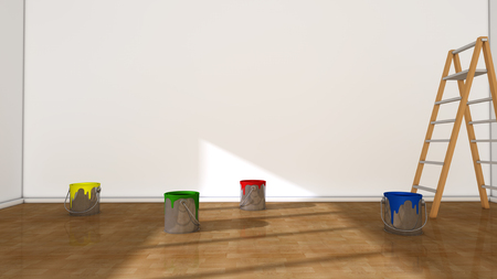 Interior room and paint cansの写真素材