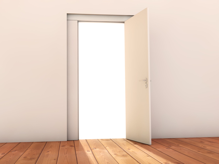 Open door and white backgroundの写真素材