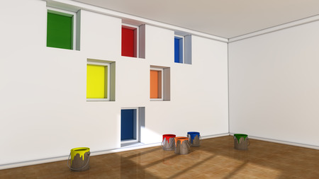 Interior room and paint cansの写真素材