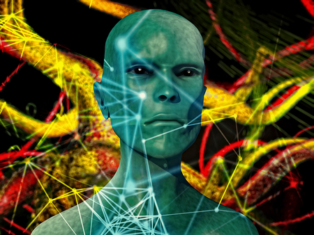 Alien portrait and futuristic backgroundの写真素材