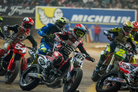 Driver Julian Simon. Dirt Track Superprestigio competition at the Palau Sant Jordi. Barcelona, Spain. December 12, 2015のeditorial素材