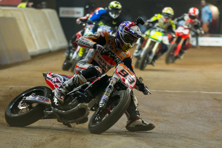 Driver Marc Marquez. Dirt Track Superprestigio competition at the Palau Sant Jordi. Barcelona, Spain. December 12, 2015のeditorial素材