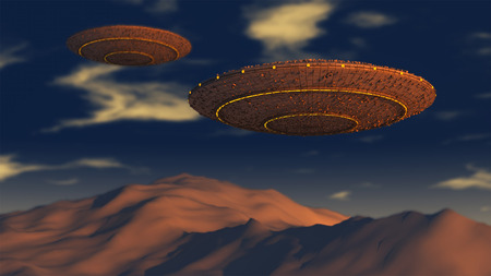 UFO and mountainsの写真素材