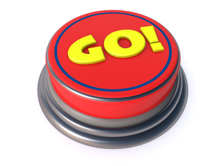 3d red button and go textの写真素材