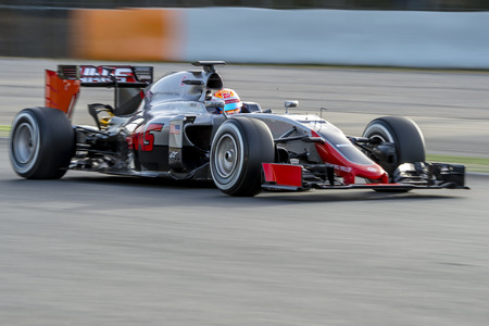 Driver Romain Grosjean. Haas F1 team. Formula One Test Days at Circuit de Catalunya. Montmelo, Spain. February 22, 2016のeditorial素材