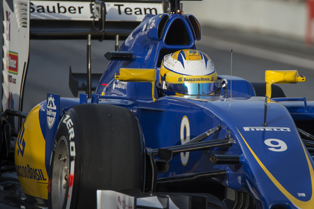 Driver Marcus Ericsson.  Sauber F1 team. Formula One Test Days at Circuit de Catalunya. Montmelo, Spain. February 22, 2016のeditorial素材