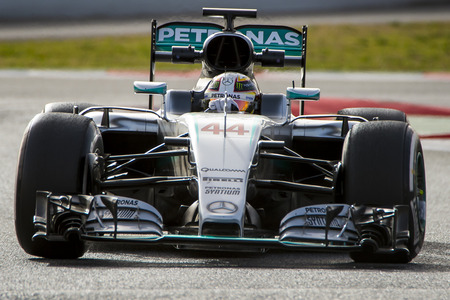 Driver Lewis Hamilton.  Team Mercedes AMG Petronas. Formula One Test Days at Circuit de Catalunya. Montmelo, Spain. February 22, 2016のeditorial素材