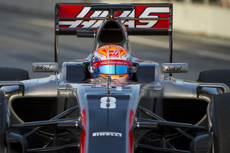 Driver Romain Grosjean. Haas F1 team. Formula One Test Days at Circuit de Catalunya. Montmelo, Spain. February 22, 2016のeditorial素材