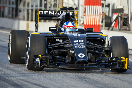 Driver Jolyon Palmer.  Team Renault Sport. Formula One Test Days at Circuit de Catalunya. Montmelo, Spain. February 22, 2016のeditorial素材