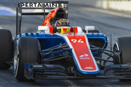 Driver Pascal Wehrlein.  Team Manor F1. Formula One Test Days at Circuit de Catalunya. Montmelo, Spain. February 22, 2016のeditorial素材
