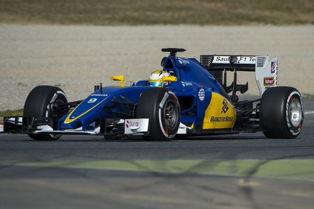 Driver Marcus Ericsson.  Sauber F1 team. Formula One Test Days at Circuit de Catalunya. Montmelo, Spain. February 22, 2016のeditorial素材