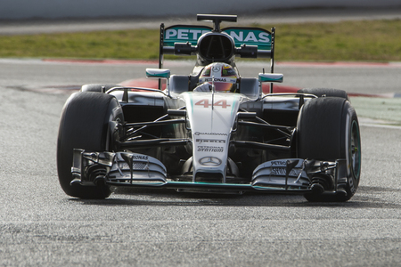 Driver Lewis Hamilton.  Team Mercedes AMG Petronas. Formula One Test Days at Circuit de Catalunya. Montmelo, Spain. February 22, 2016のeditorial素材