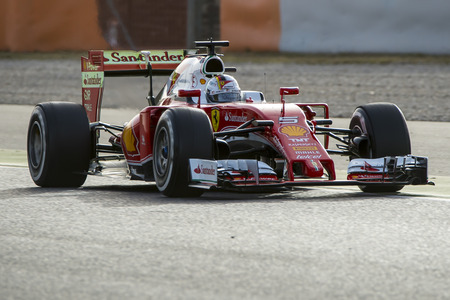 Driver Sebastian Vettel. Team Ferrari. Formula One Test Days at Circuit de Catalunya. Montmelo, Spain. February 22, 2016のeditorial素材