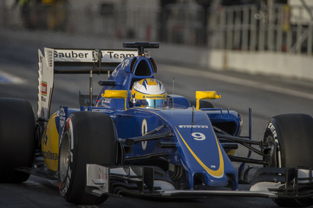 Driver Marcus Ericsson.  Sauber F1 team. Formula One Test Days at Circuit de Catalunya. Montmelo, Spain. February 22, 2016のeditorial素材