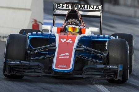 Driver Pascal Wehrlein.  Team Manor F1. Formula One Test Days at Circuit de Catalunya. Montmelo, Spain. February 22, 2016のeditorial素材