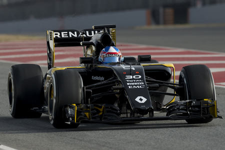 Driver Jolyon Palmer.  Team Renault. Formula One Test Days at Circuit de Catalunya. Montmelo, Spain. February 23, 2016のeditorial素材