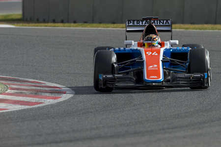 Driver Pascal Wehrlein.  Team Manor F1. Formula One Test Days at Circuit de Catalunya. Montmelo, Spain. February 23, 2016のeditorial素材