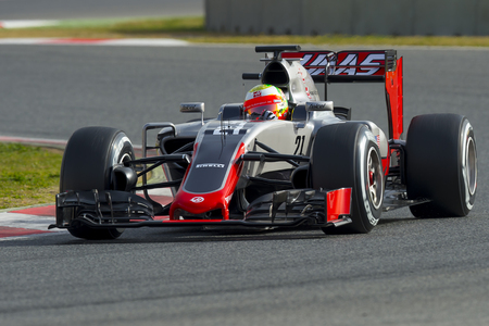 Driver Esteban Gutierrez.  Team Hass. Formula One Test Days at Circuit de Catalunya. Montmelo, Spain. February 23, 2016のeditorial素材