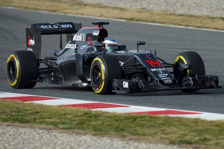 Driver Fernando Alonso.  Team McLaren. Formula One Test Days at Circuit de Catalunya. Montmelo, Spain. February 23, 2016のeditorial素材