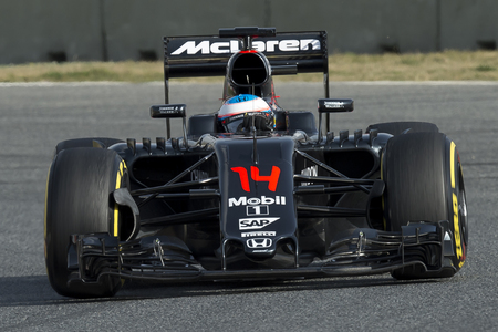 Driver Fernando Alonso.  Team McLaren. Formula One Test Days at Circuit de Catalunya. Montmelo, Spain. February 23, 2016のeditorial素材