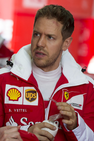 Driver Sebastian Vettel.  Team Ferrari. Formula One Test Days at Circuit de Catalunya. Montmelo, Spain. February 23, 2016のeditorial素材