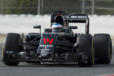 Driver Fernando Alonso.  Team McLaren. Formula One Test Days at Circuit de Catalunya. Montmelo, Spain. February 23, 2016のeditorial素材