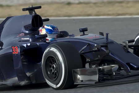 Driver Verstappen.  Team Toro Rosso. Formula One Test Days at Circuit de Catalunya. Montmelo, Spain. February 23, 2016のeditorial素材