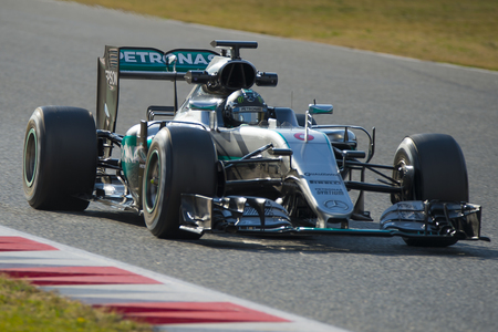 Driver Nico Rosberg.  Team Mercedes. Formula One Test Days at Circuit de Catalunya. Montmelo, Spain. February 25, 2016のeditorial素材