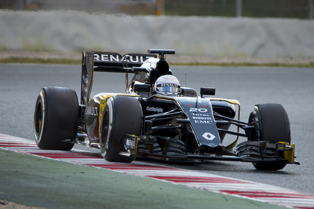 Driver Kevin Magnussen.  Team Renault Sport. Formula One Test Days at Circuit de Catalunya. Montmelo, Spain. February 25, 2016のeditorial素材