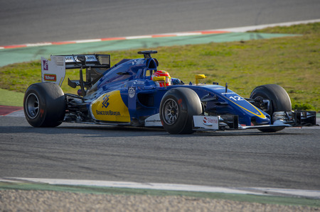 Driver Felipe Nasr.  Team Sauber F1. Formula One Test Days at Circuit de Catalunya. Montmelo, Spain. February 25, 2016のeditorial素材