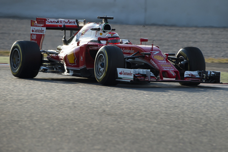 Driver Raikkonen.  Team Ferrari. Formula One Test Days at Circuit de Catalunya. Montmelo, Spain. February 25, 2016のeditorial素材