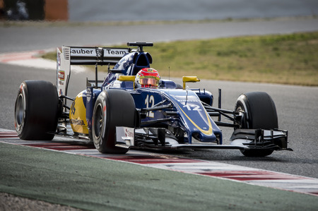 Driver Felipe Nasr.  Team Sauber F1. Formula One Test Days at Circuit de Catalunya. Montmelo, Spain. February 25, 2016のeditorial素材