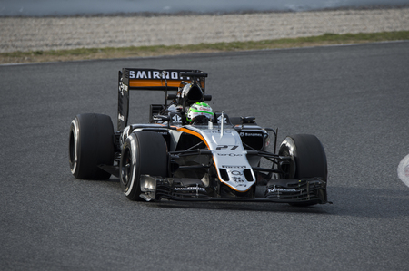 Driver Nico Hunkelberg. Team Sahara Force India. Formula One Test Days at Circuit de Catalunya. Montmelo, Spain. March 1, 2016のeditorial素材