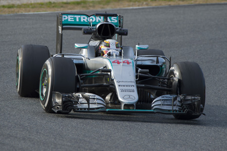 Driver Lewis Hamilton. Team Mercedes. Formula One Test Days at Circuit de Catalunya. Montmelo, Spain. March 1, 2016のeditorial素材